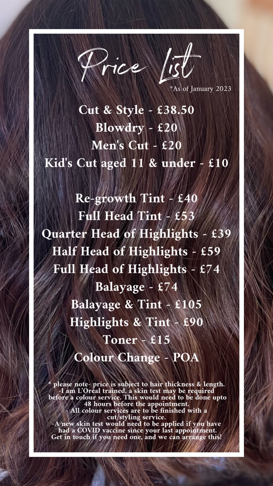 Hair Services - Pricelist